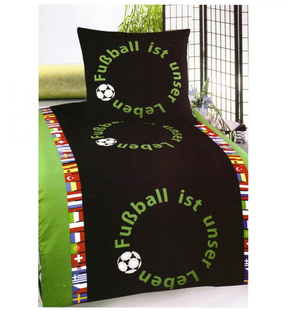 Bettwäsche Fußball ist unser Leben - 100% Baumwolle - schwarz - 135 x 200 cm